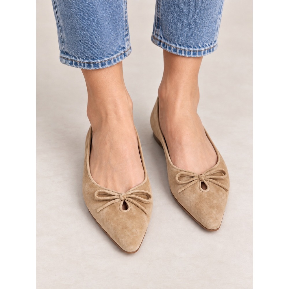 Sam Edelman Camel Suede Pointed Toe Bow Flats Size 8.5